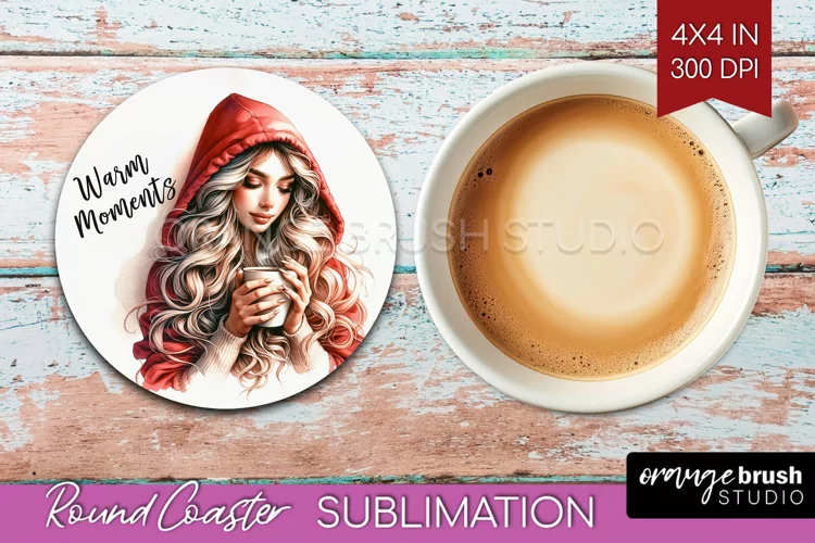 Coffee Girl Round Coaster - Coffee Lover Coaster PNG