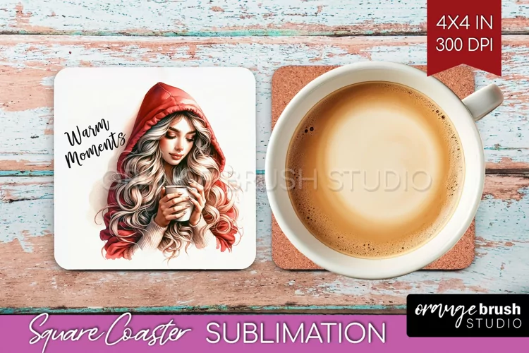 Coffee Girl Square Coaster - Coffee Lover Coaster PNG