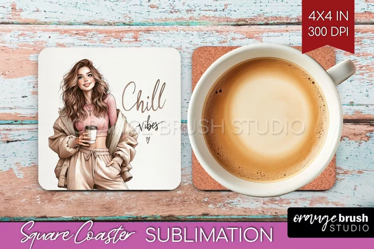 Coffee Girl Square Coaster - Coffee Lover Coaster PNG