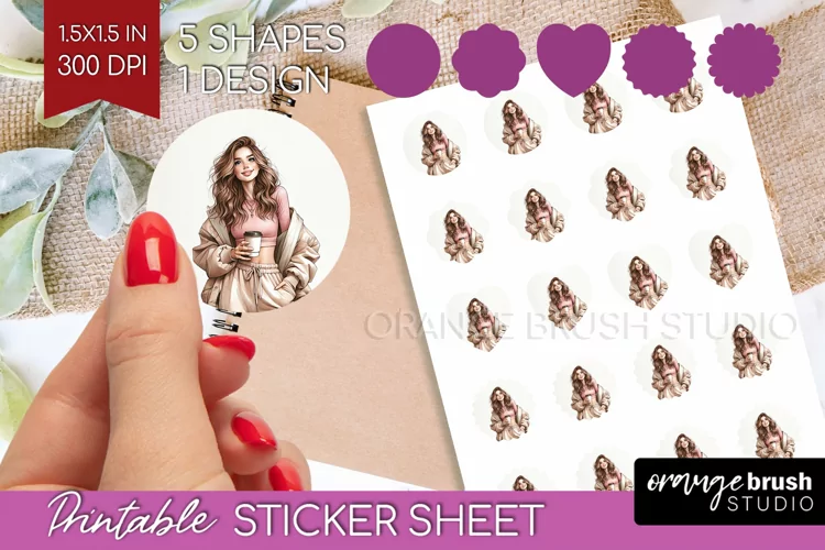Coffee Girl Round Sticker - Coffee Lover Printable Sticker