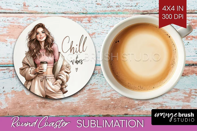 Coffee Girl Round Coaster - Coffee Lover Coaster PNG