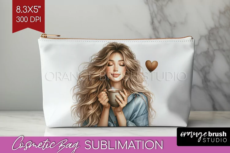 Coffee Girl Cosmetic Bag - Coffee Lover Makeup Bag PNG
