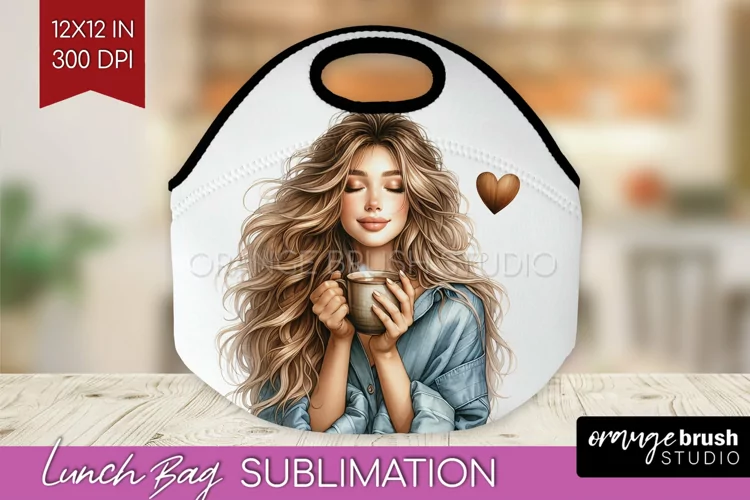 Coffee Girl Lunch Bag - Coffee Lover Lunch Bug PNG