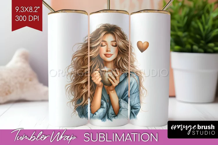 Coffee Girl Tumbler Wrap - Coffee Lover Tumbler PNG
