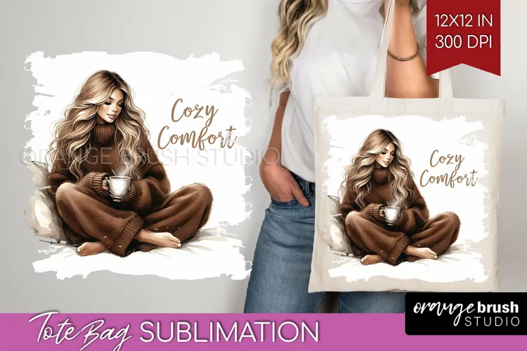 Coffee Girl Tote Bag - Coffee Lover Tote Bag PNG Sublimation