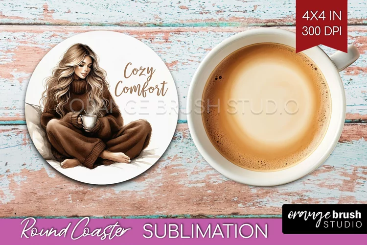 Coffee Girl Round Coaster - Coffee Lover Coaster PNG