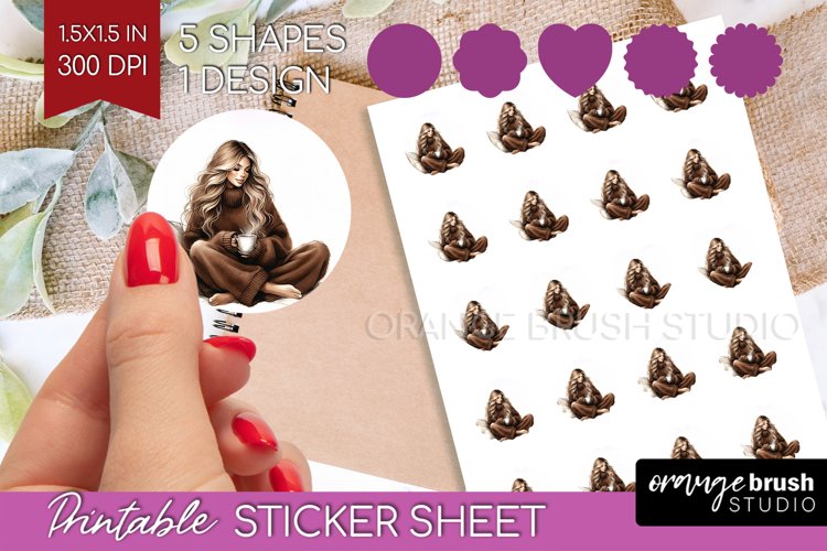 Coffee Girl Round Sticker - Coffee Lover Printable Sticker example image 1