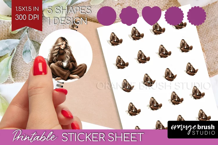 Coffee Girl Round Sticker - Coffee Lover Printable Sticker