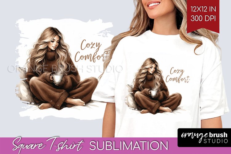 Coffee Girl Square Tshirt Background - Coffee Lover PNG example image 1