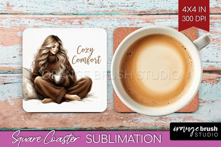 Coffee Girl Square Coaster - Coffee Lover Coaster PNG