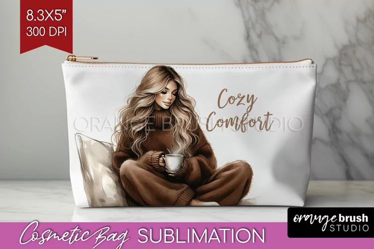Coffee Girl Cosmetic Bag - Coffee Lover Makeup Bag PNG