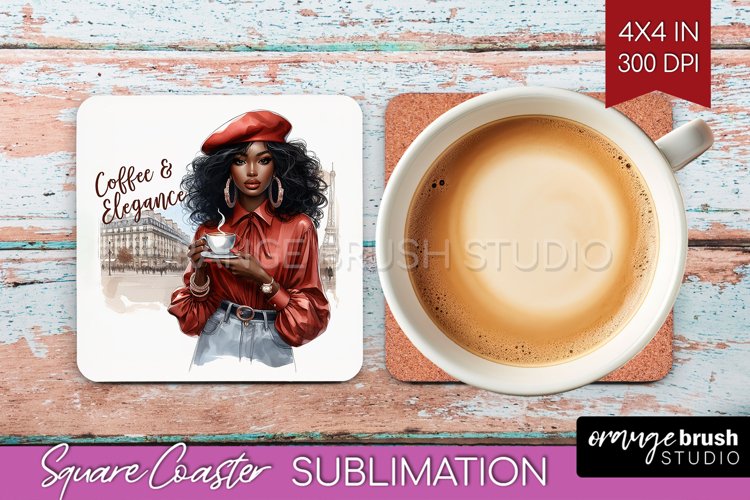 Coffee Girl Square Coaster - Coffee Lover Coaster PNG example image 1