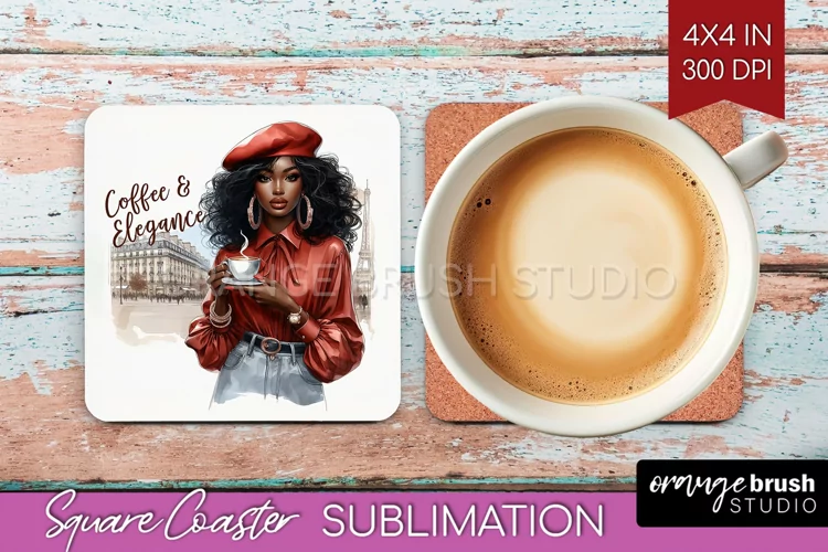 Coffee Girl Square Coaster - Coffee Lover Coaster PNG