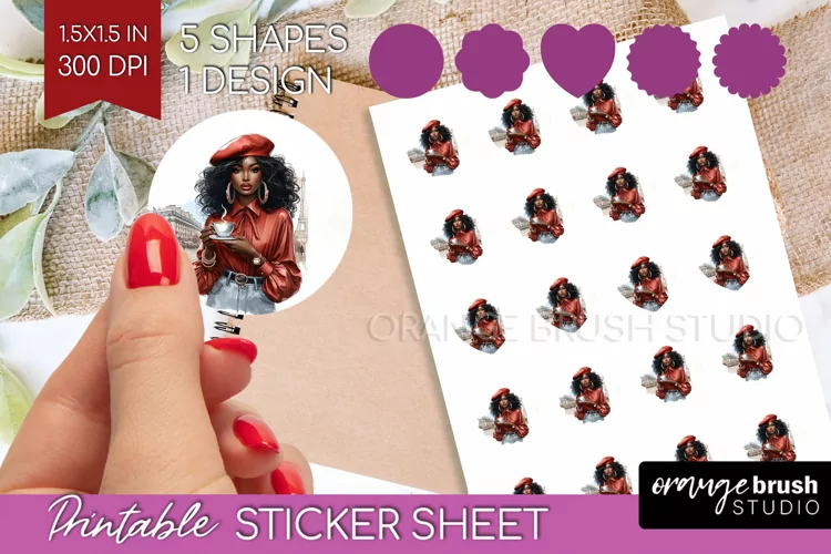 Coffee Girl Round Sticker - Coffee Lover Printable Sticker