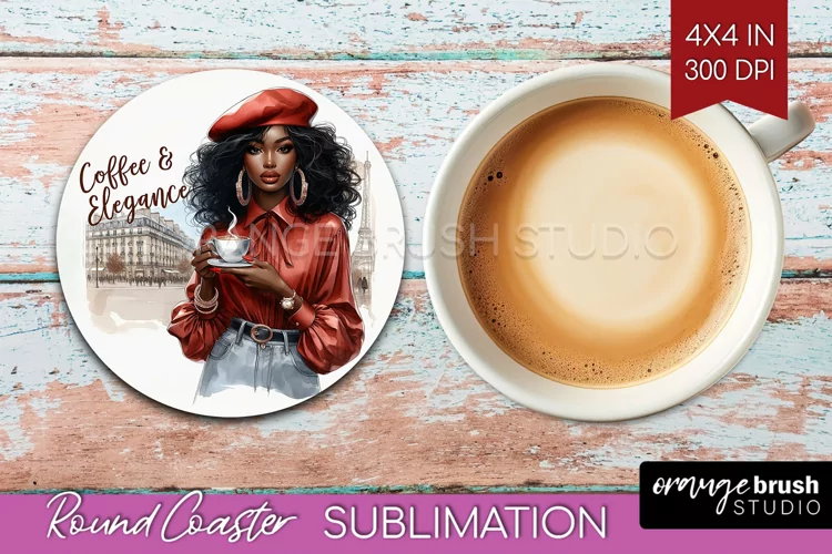 Coffee Girl Round Coaster - Coffee Lover Coaster PNG