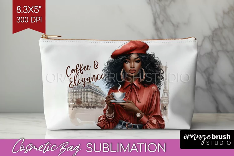 Coffee Girl Cosmetic Bag - Coffee Lover Makeup Bag PNG