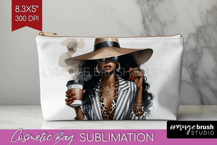 Coffee Girl Cosmetic Bag - Coffee Lover Makeup Bag PNG