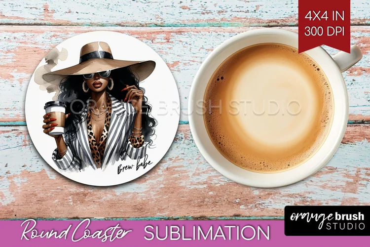 Coffee Girl Round Coaster - Coffee Lover Coaster PNG