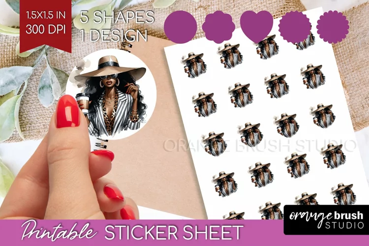 Coffee Girl Round Sticker - Coffee Lover Printable Sticker