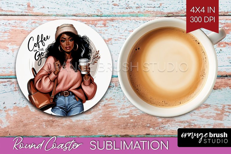 Coffee Girl Round Coaster - Coffee Lover Coaster PNG example image 1