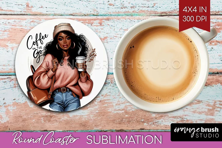 Coffee Girl Round Coaster - Coffee Lover Coaster PNG