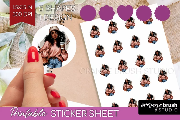 Coffee Girl Round Sticker - Coffee Lover Printable Sticker