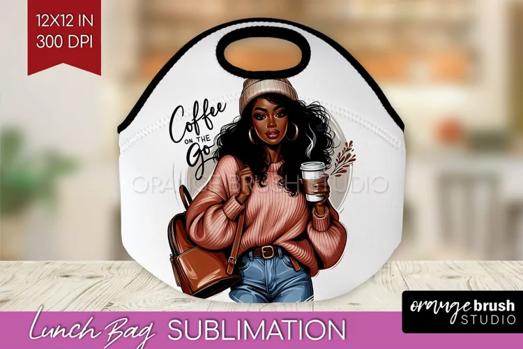 Coffee Girl Lunch Bag - Coffee Lover Lunch Bug PNG
