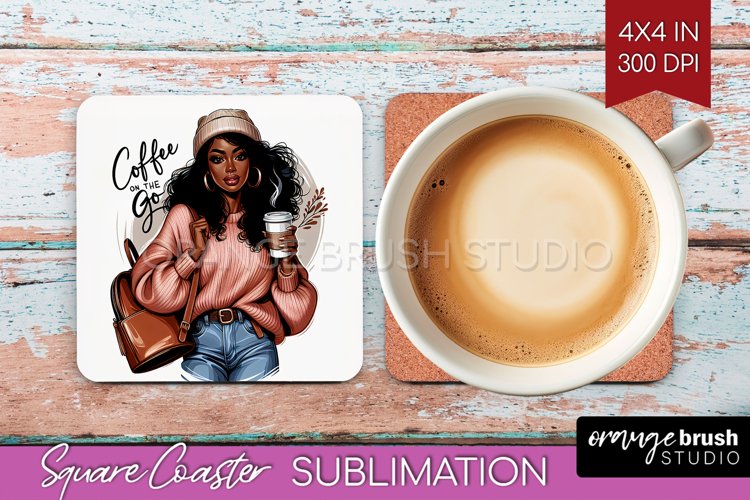 Coffee Girl Square Coaster - Coffee Lover Coaster PNG example image 1