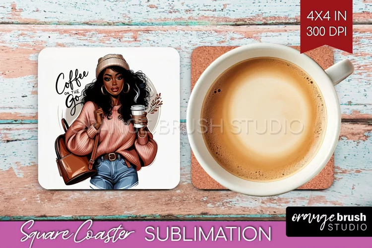 Coffee Girl Square Coaster - Coffee Lover Coaster PNG