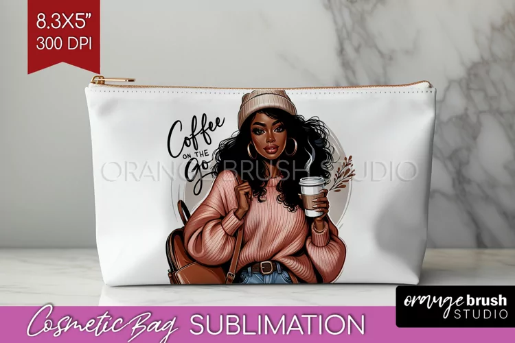 Coffee Girl Cosmetic Bag - Coffee Lover Makeup Bag PNG