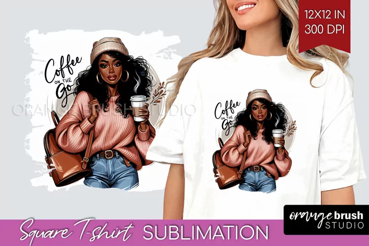Coffee Girl Square Tshirt Background - Coffee Lover PNG