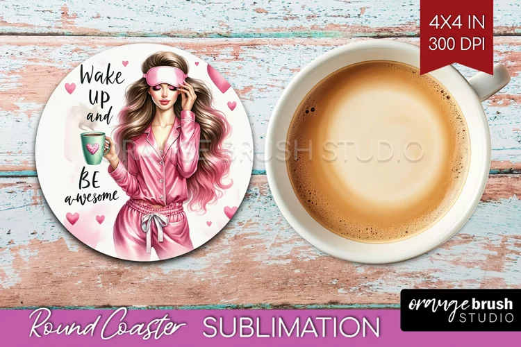 Coffee Girl Round Coaster - Coffee Lover Coaster PNG