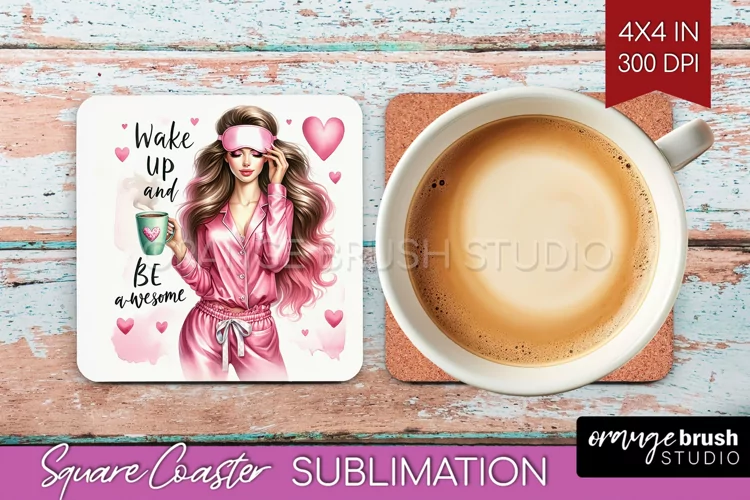 Coffee Girl Square Coaster - Coffee Lover Coaster PNG