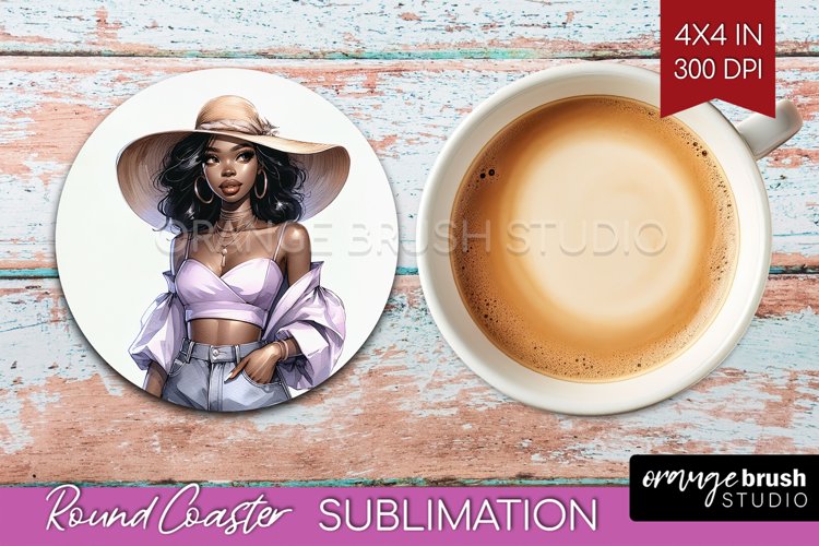 Coffee Girl Round Coaster - Coffee Lover Coaster PNG example image 1
