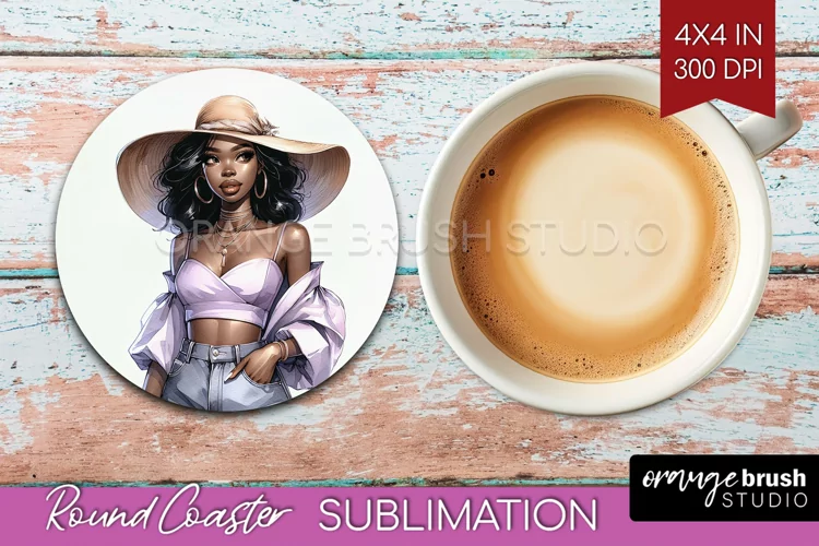 Coffee Girl Round Coaster - Coffee Lover Coaster PNG