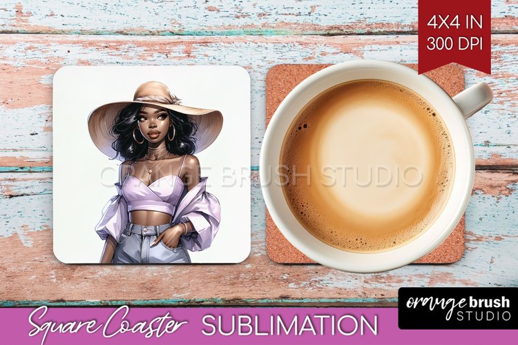 Coffee Girl Square Coaster - Coffee Lover Coaster PNG example image 1