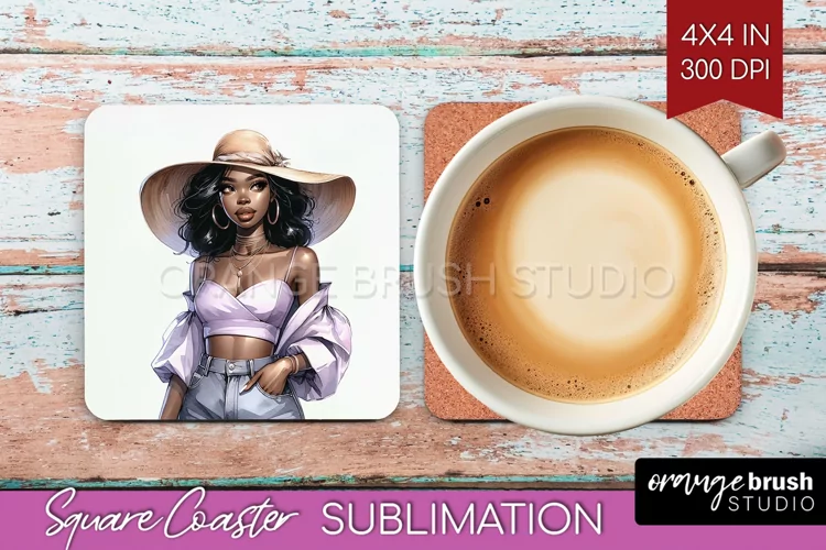 Coffee Girl Square Coaster - Coffee Lover Coaster PNG