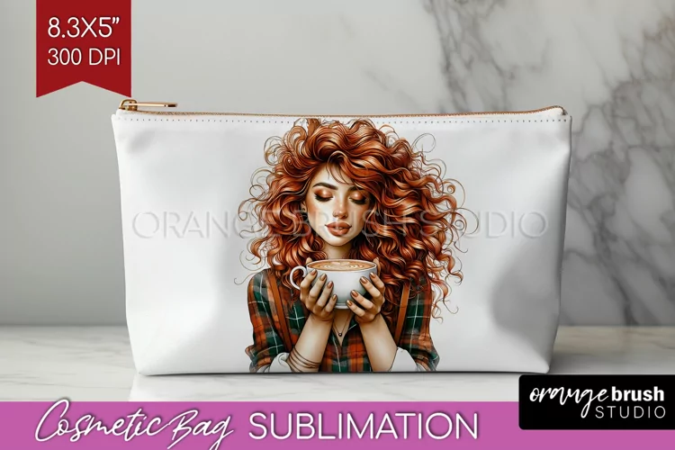 Coffee Girl Cosmetic Bag - Coffee Lover Makeup Bag PNG