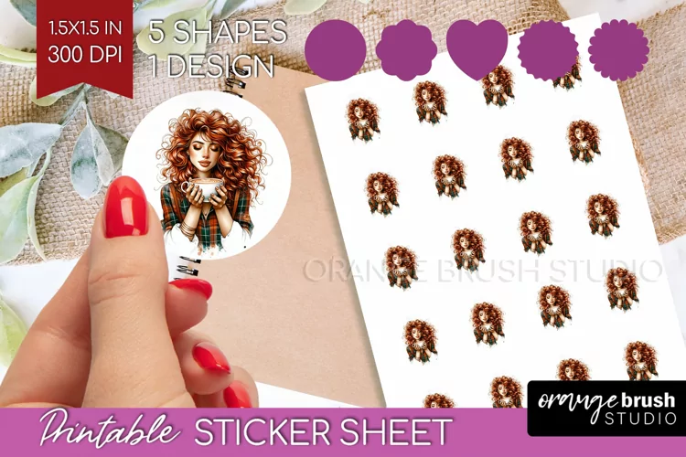 Coffee Girl Round Sticker - Coffee Lover Printable Sticker