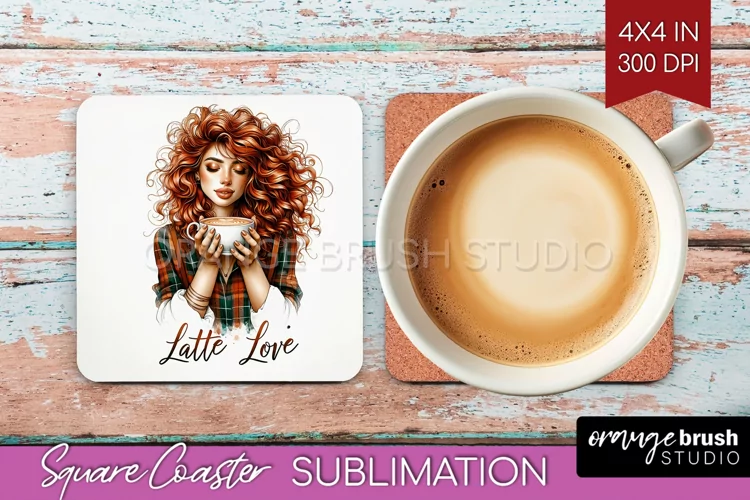 Coffee Girl Square Coaster - Coffee Lover Coaster PNG