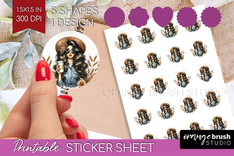Coffee Girl Round Sticker - Coffee Lover Printable Sticker example image 1