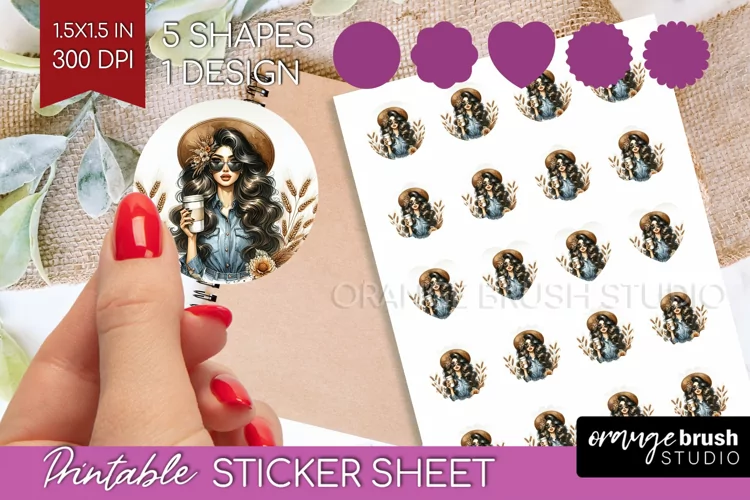 Coffee Girl Round Sticker - Coffee Lover Printable Sticker