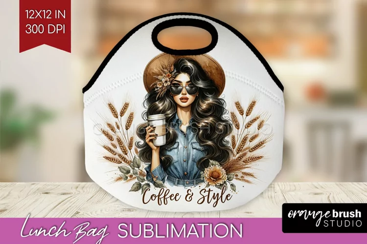 Coffee Girl Lunch Bag - Coffee Lover Lunch Bug PNG