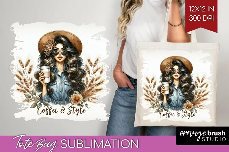 Coffee Girl Tote Bag - Coffee Lover Tote Bag PNG Sublimation