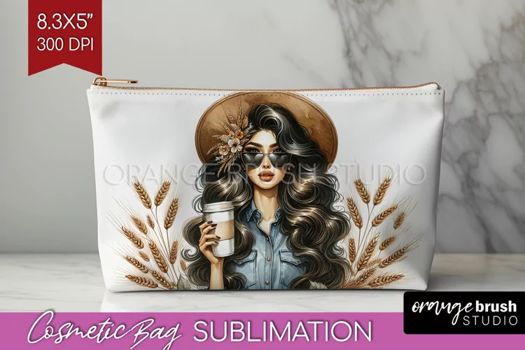 Coffee Girl Cosmetic Bag - Coffee Lover Makeup Bag PNG