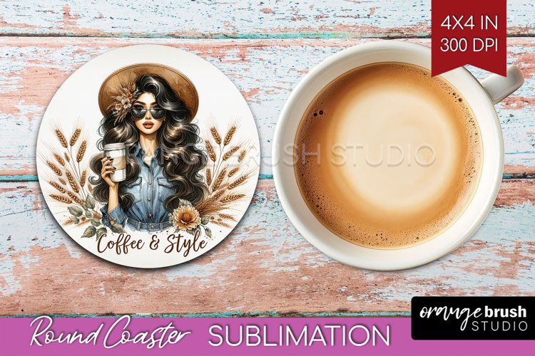 Coffee Girl Round Coaster - Coffee Lover Coaster PNG example image 1