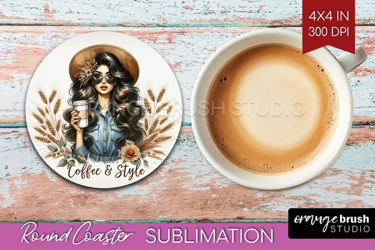 Coffee Girl Round Coaster - Coffee Lover Coaster PNG