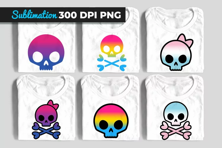 SUBL LGBT tri-color cartoon skull pan, trans, or bi colors