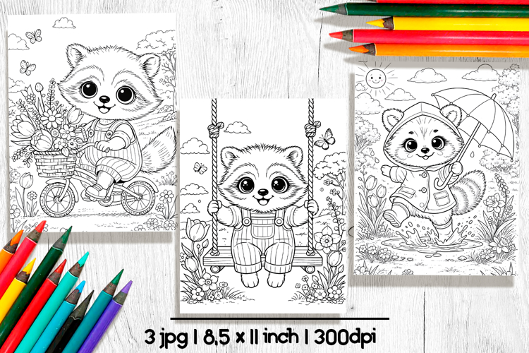 Raccoon coloring page, Printable spring coloring pages
