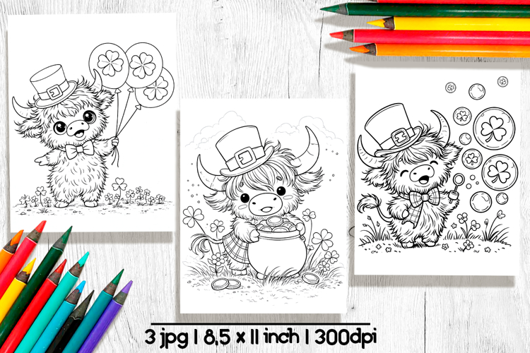 St Patricks day coloring pages, Cute highland cow